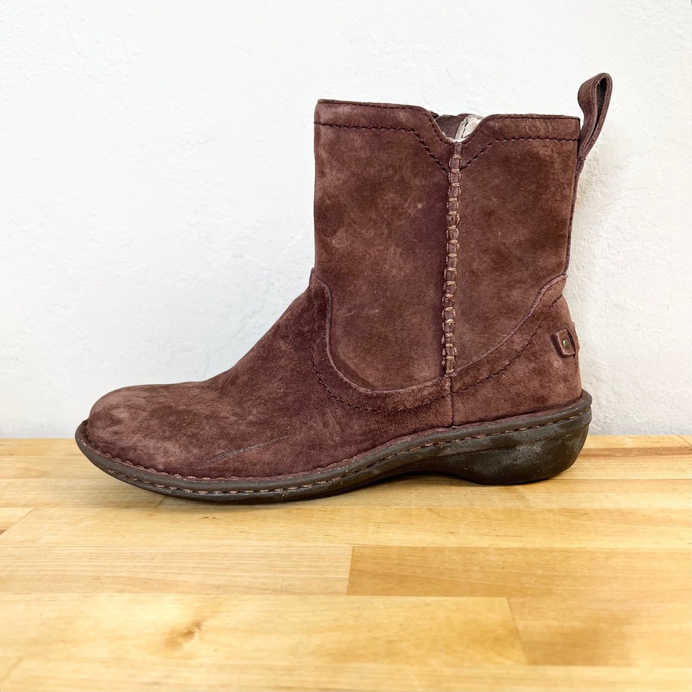 UGG Neevah Brown Suede Sheepskin Lined Ankle‎ Boots Womens 7 Side Zip 1003421